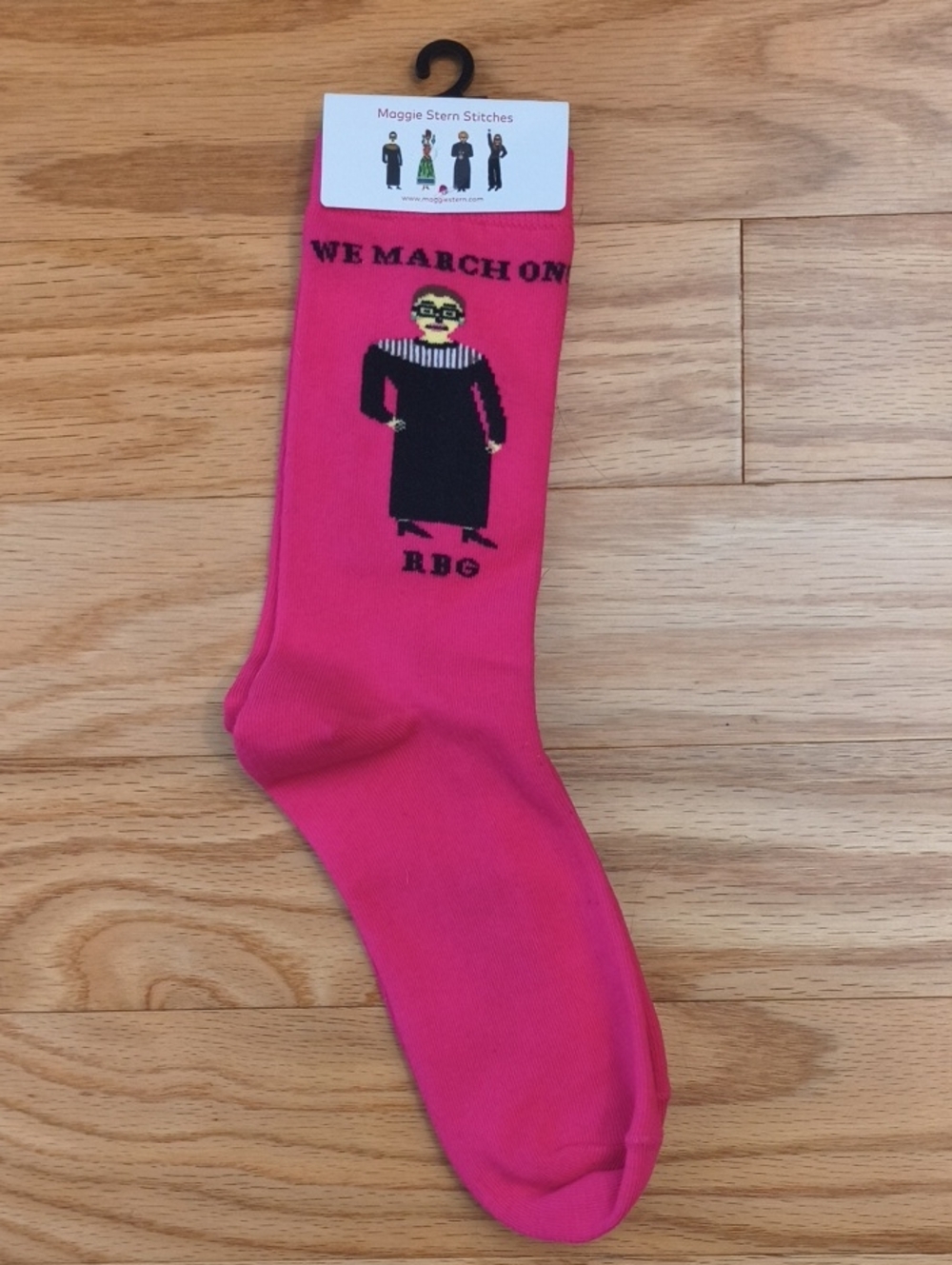 Maggie Stern Stitches 'We March On' RBG Crew Socks Pink NWT